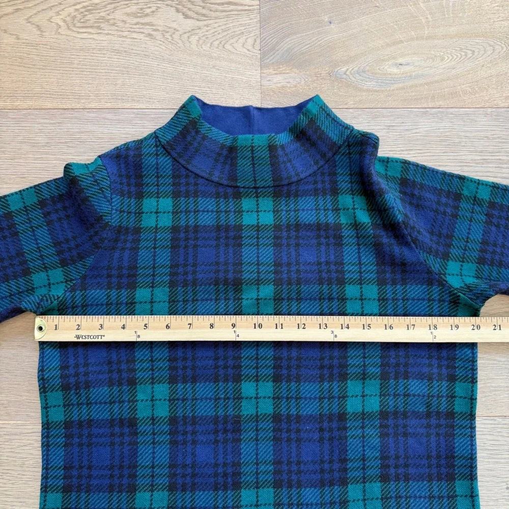 Appleseed's Womens Black Watch Plaid Mock Neck Sweater Blue Green Button M